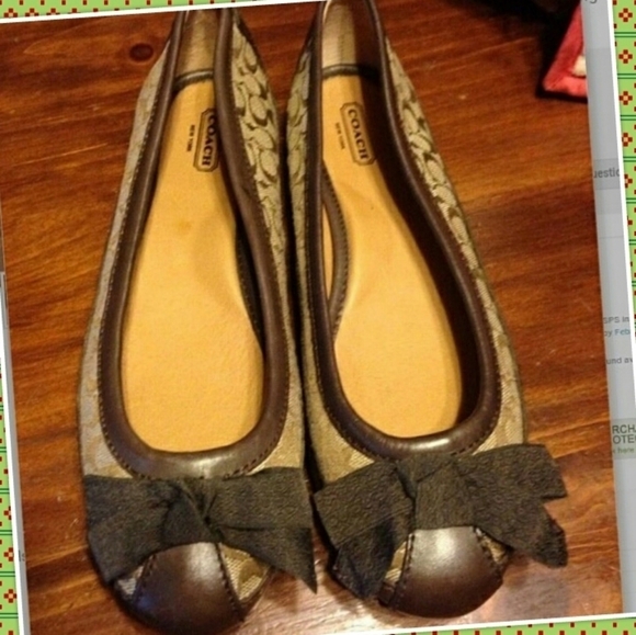 AUTHENTIC VINTAGE COACH SOPHIA CANVAS &  BROWN LEATHER SIG C FLAT SHOES Size 9.5 - Picture 13 of 13